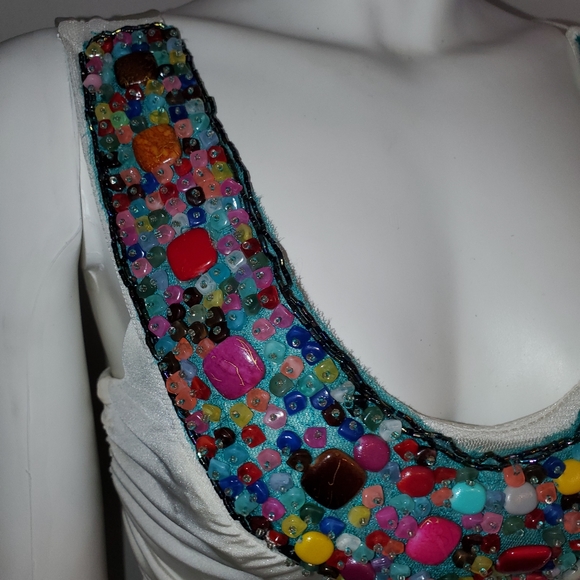 Beaded Ruched Cocktail Dress - Picture 2 of 6